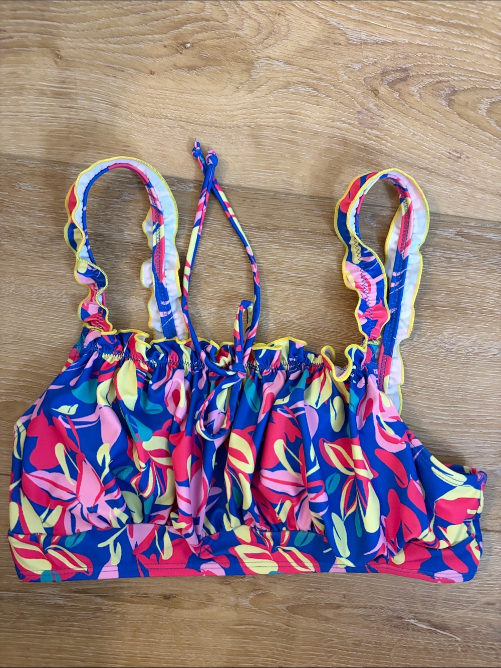 Colorful Floral Ruffle Bikini Top - Bright Multicolor